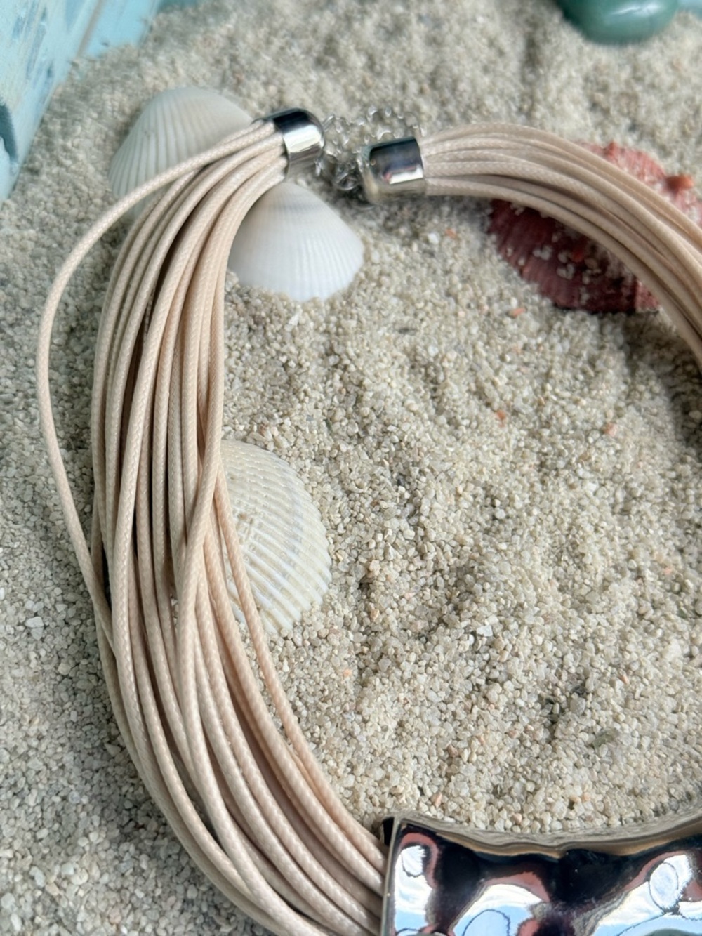 CORD GALORE +Cream Multi-Strand Necklace with Silver Curved Tube - Picture 4 of 5